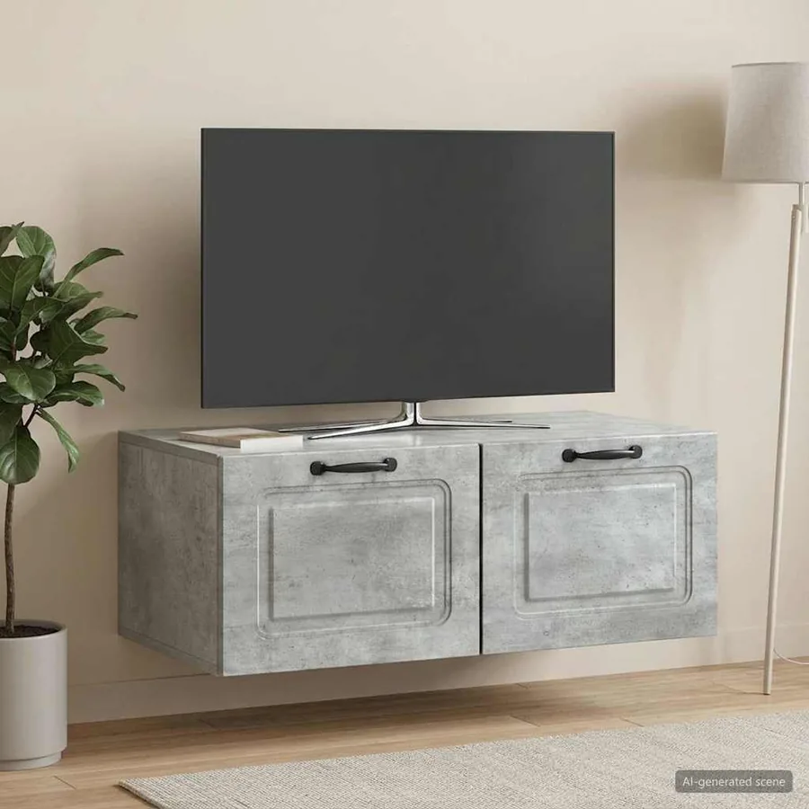Meuble TV mural Gris béton 78,5 x 41 x 30 cm Bois d'ingénierie