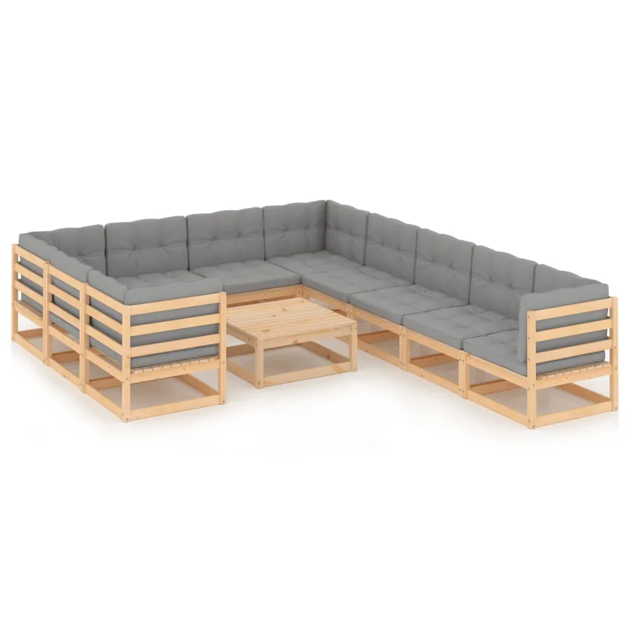 Salon de jardin 11 pcs avec coussins Bois de pin massif - 2