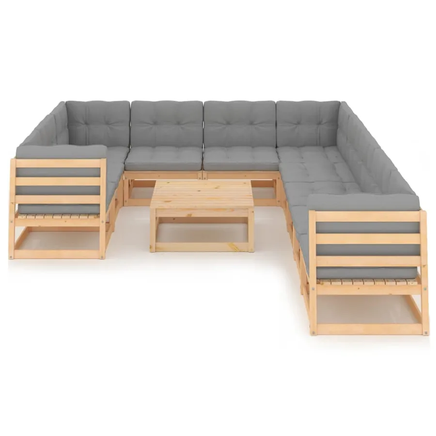 Salon de jardin 11 pcs avec coussins Bois de pin massif - 3