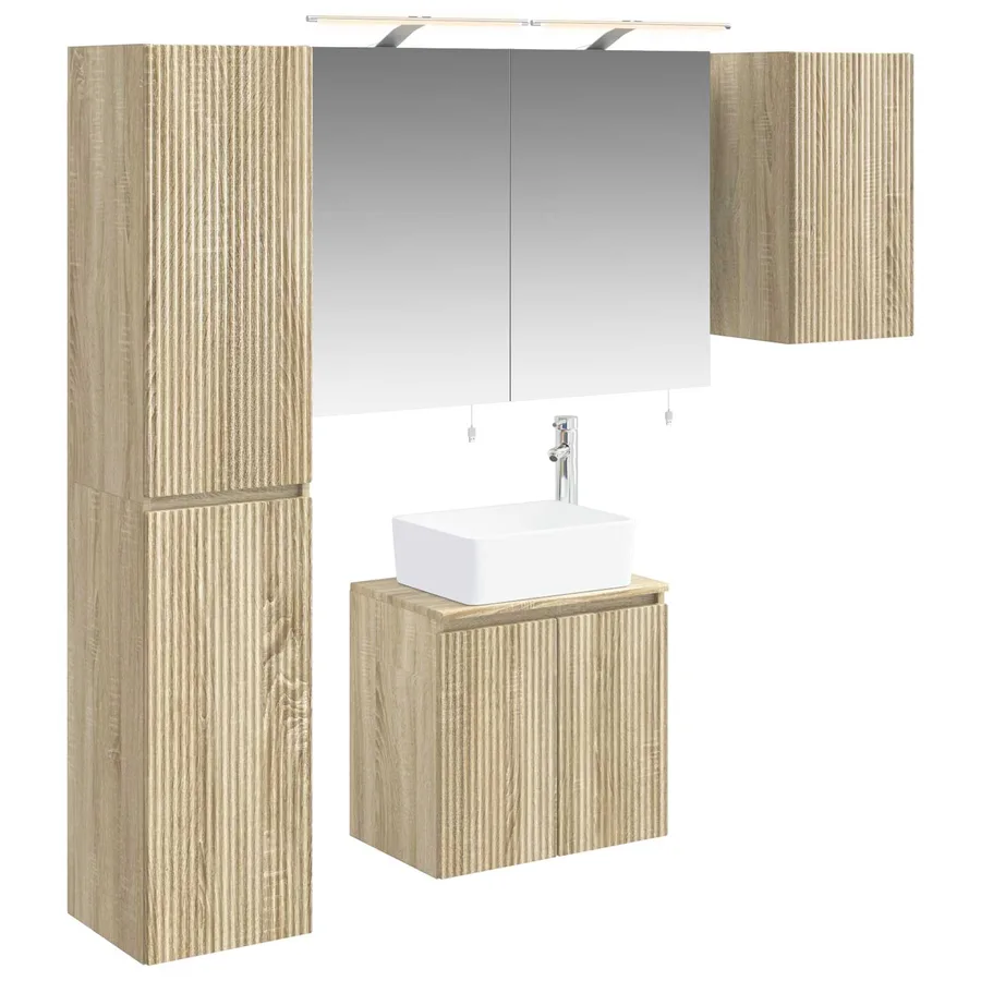 Ensemble d'armoire de salle de bain 5 pcs Chêne Sonoma - 2