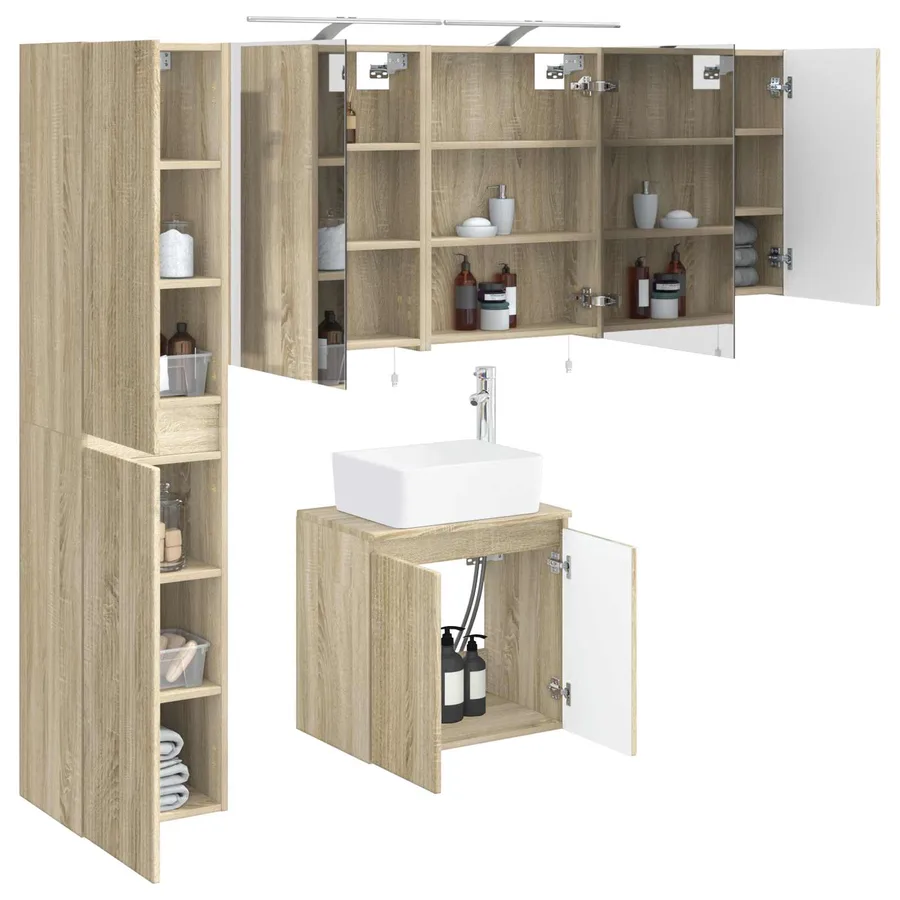 Ensemble d'armoire de salle de bain 5 pcs Chêne Sonoma - 3