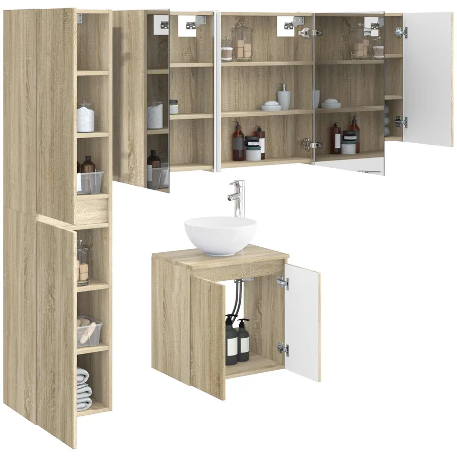 Ensemble d'armoire de salle de bain 5 pcs Chêne Sonoma - 3