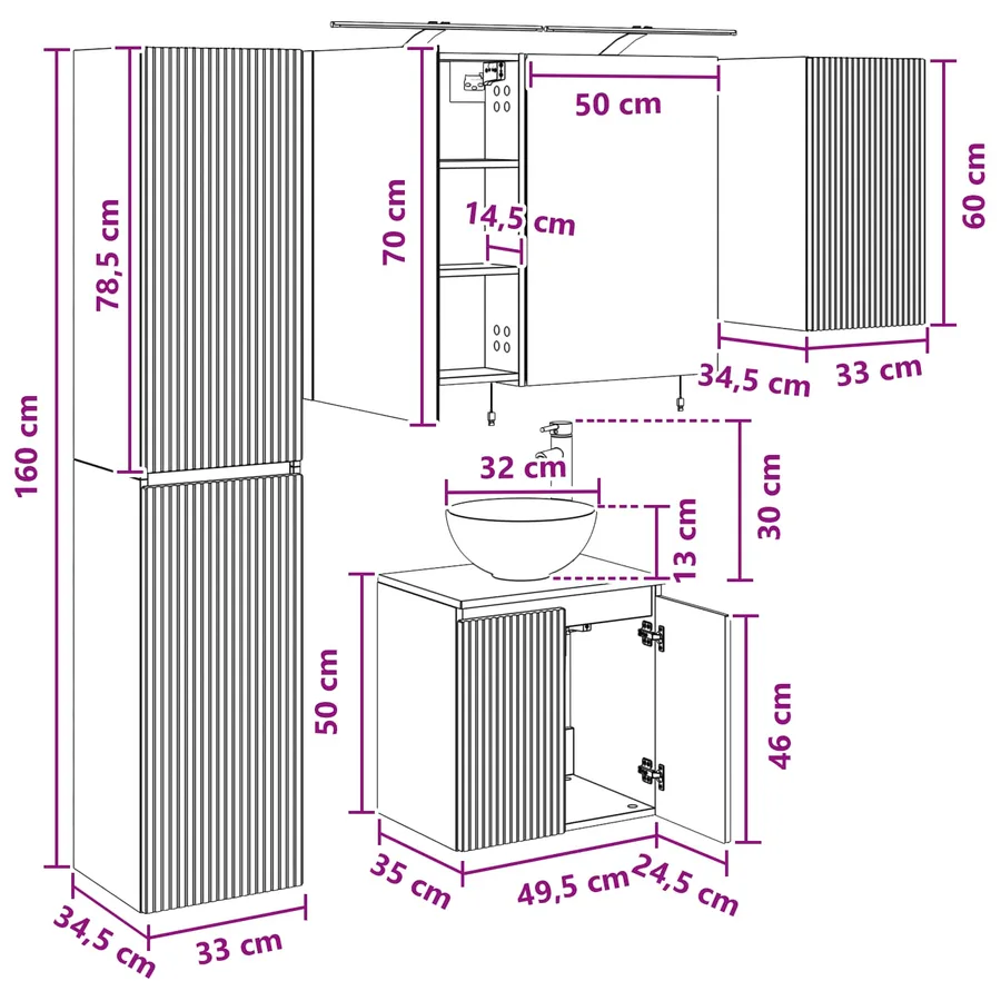 Ensemble d'armoire de salle de bain 5 pcs Chêne Sonoma - 15