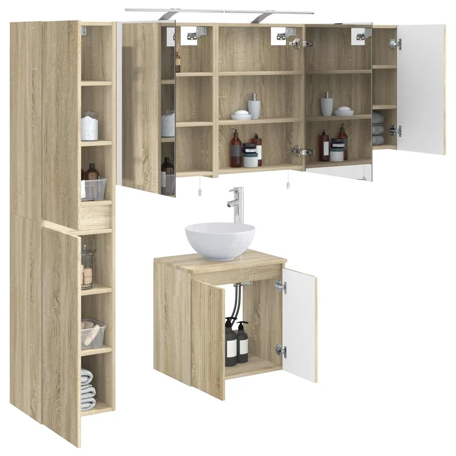 Ensemble d'armoire de salle de bain 5 pcs Chêne Sonoma - 3