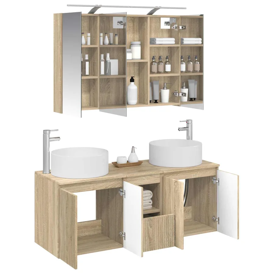 Ensemble d'armoire de salle de bain 4 pcs Chêne Sonoma - 3