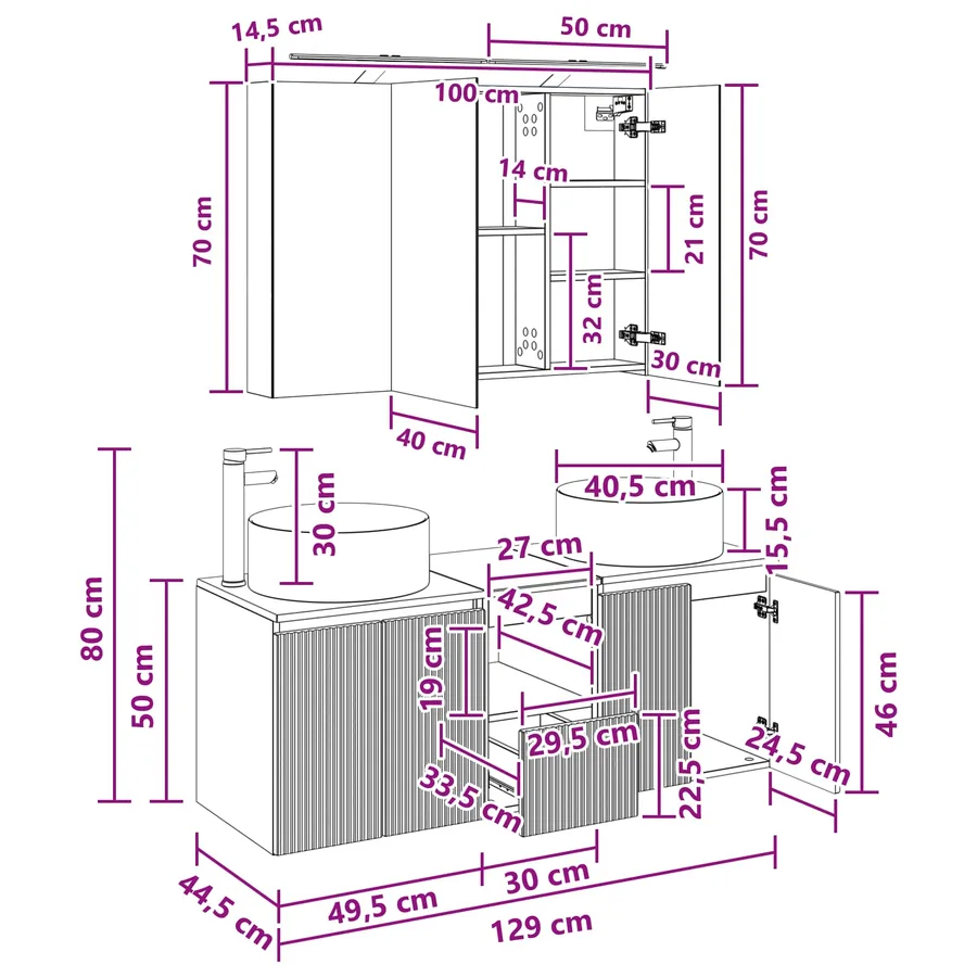 Ensemble d'armoire de salle de bain 4 pcs Blanc - 14