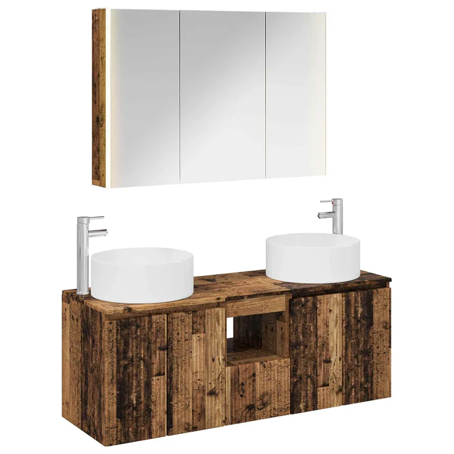 Ensemble d'armoire de salle de bain 4 pcs Bois ancien - 2