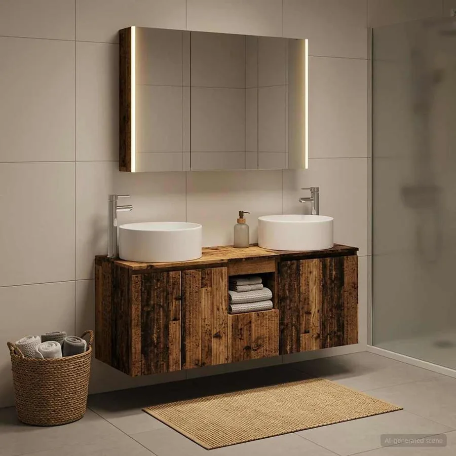Ensemble d'armoire de salle de bain 4 pcs Bois ancien - 4
