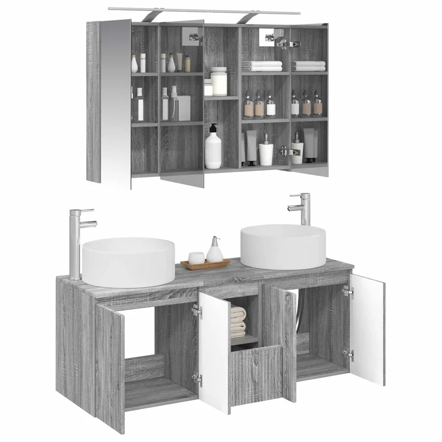 Ensemble d'armoire de salle de bain 4 pcs Sonoma gris - 3