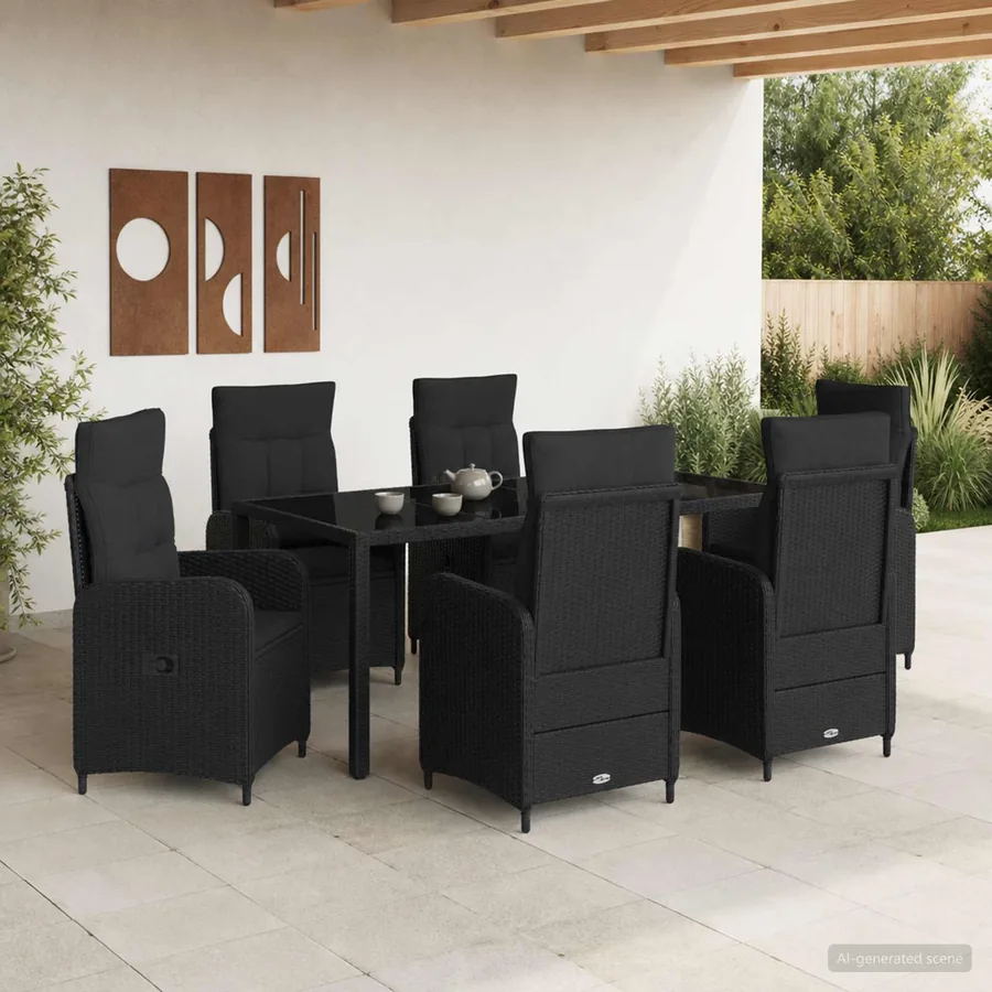 Ensemble de repas extérieur 7 pcs Noir 190 x 90 x 75 cm
