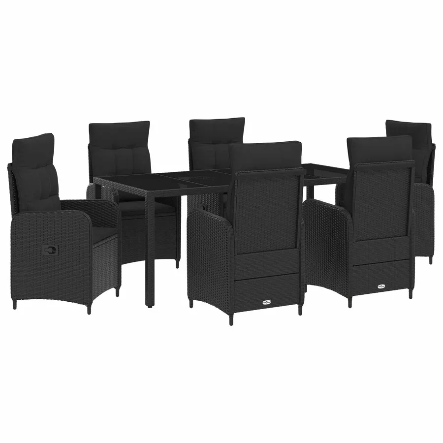 Ensemble de repas extérieur 7 pcs Noir 190 x 90 x 75 cm - 2