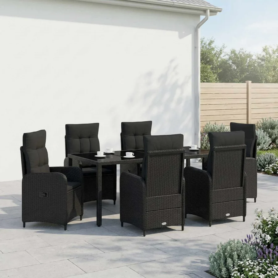 Ensemble de repas extérieur 7 pcs Noir 190 x 90 x 75 cm - 3