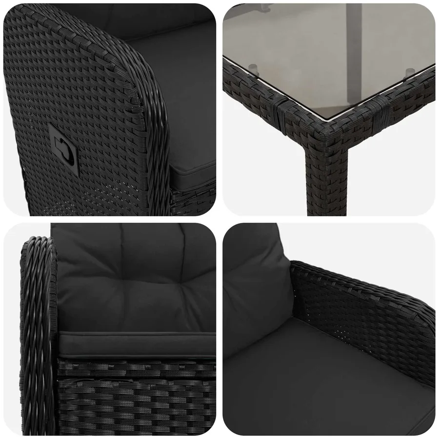 Ensemble de repas extérieur 7 pcs Noir 190 x 90 x 75 cm - 7