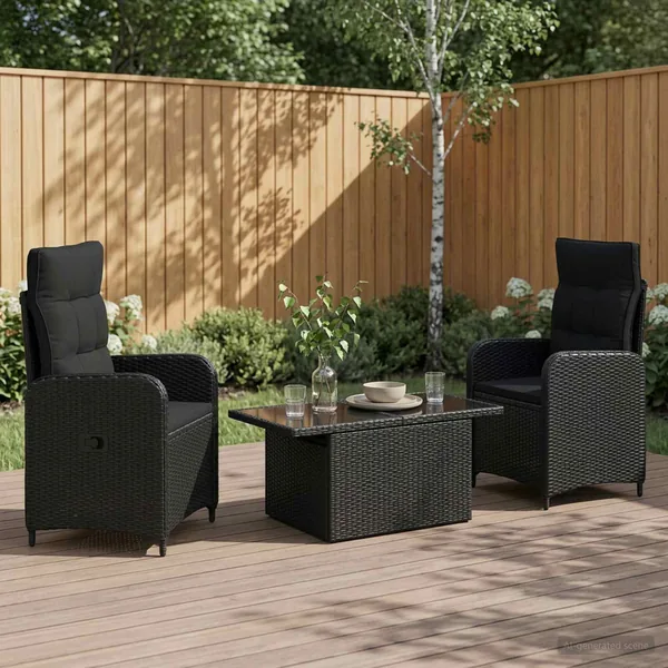 Ensemble de repas extérieur 3 pcs Noir polyrotin