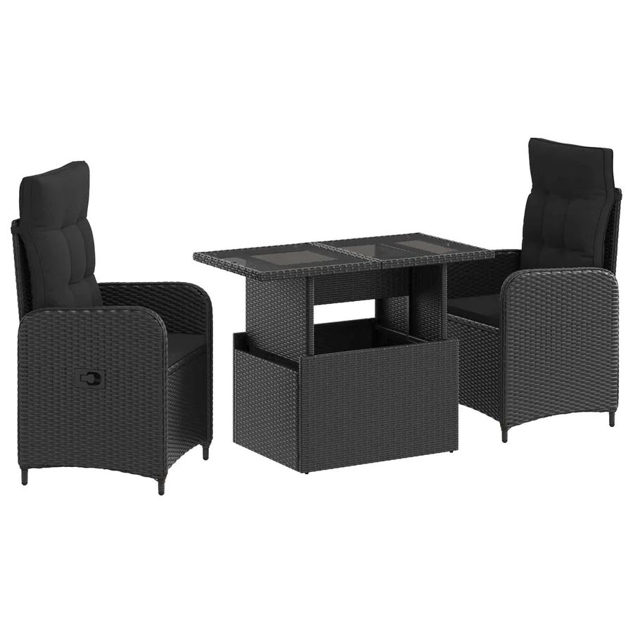 Ensemble de repas extérieur 3 pcs Noir polyrotin - 2