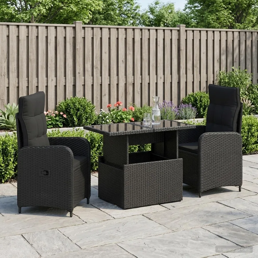 Ensemble de repas extérieur 3 pcs Noir polyrotin - 3
