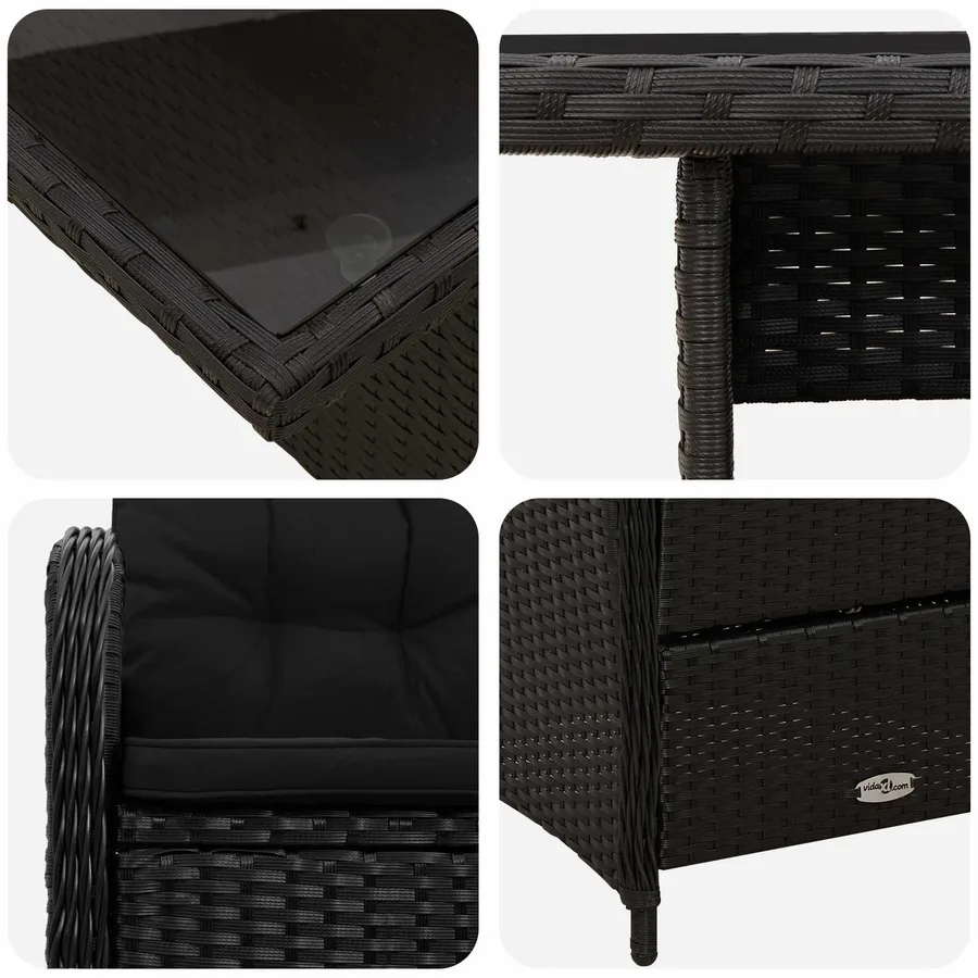 Ensemble de repas extérieur 3 pcs Noir polyrotin - 6