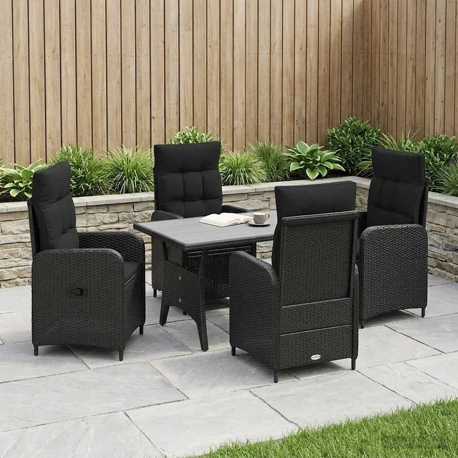 Ensemble de repas extérieur 5 pcs Noir polyrotin