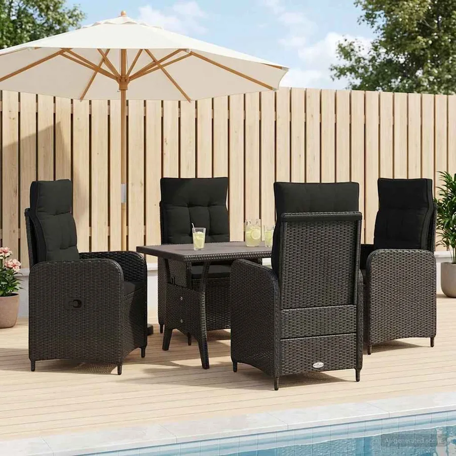Ensemble de repas extérieur 5 pcs Noir polyrotin - 3