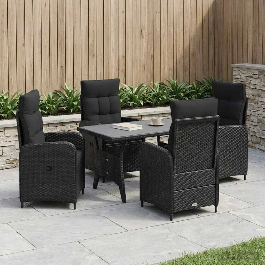 Ensemble de repas extérieur 5 pcs Noir polyrotin - 4