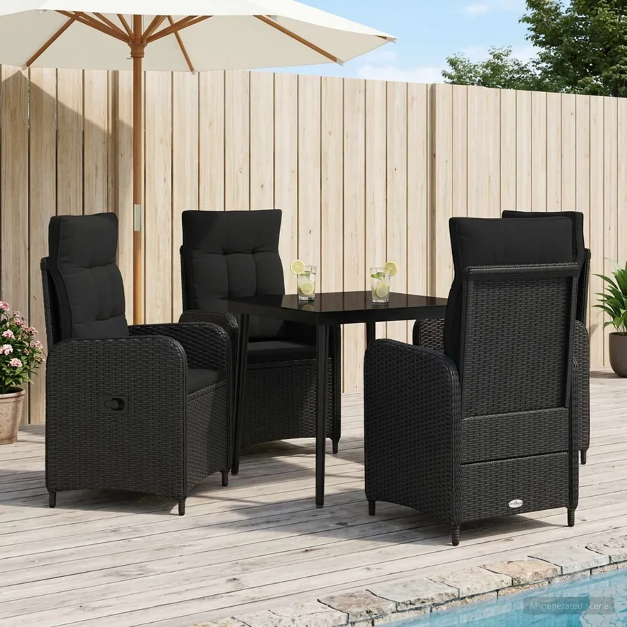Ensemble de Tables Basses avec coussin avec oreiller 5 pcs Noir