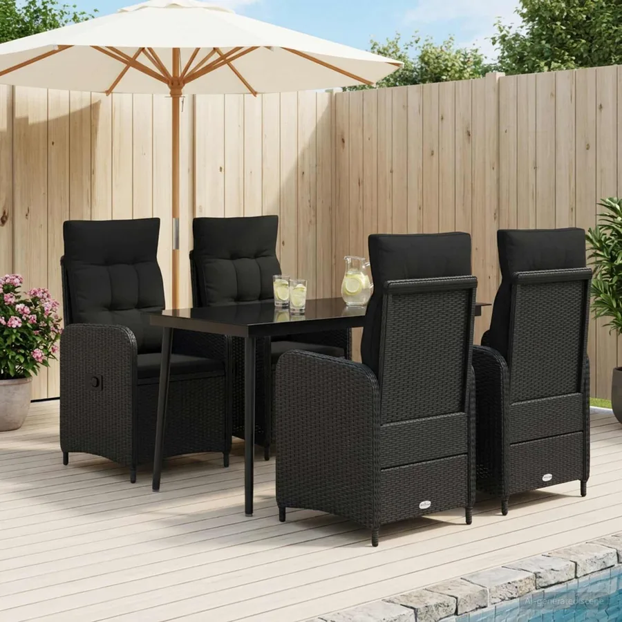 Ensemble de Tables Basses avec coussin avec oreiller 5 pcs Noir - 3