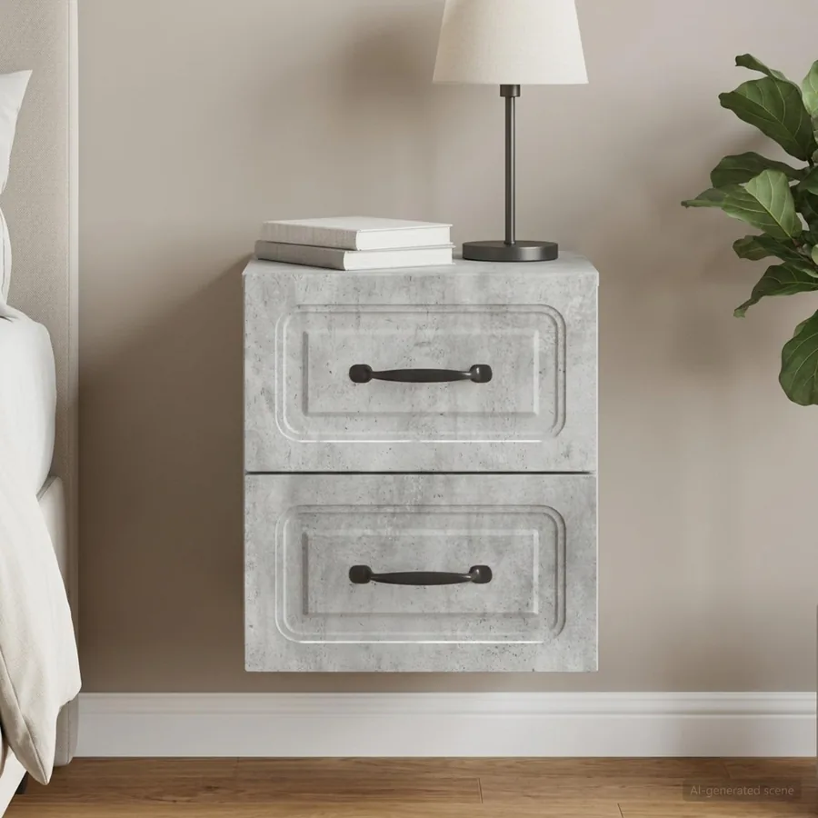 Cabinet de chevet mural Gris béton 34,5 x 33 x 40 cm