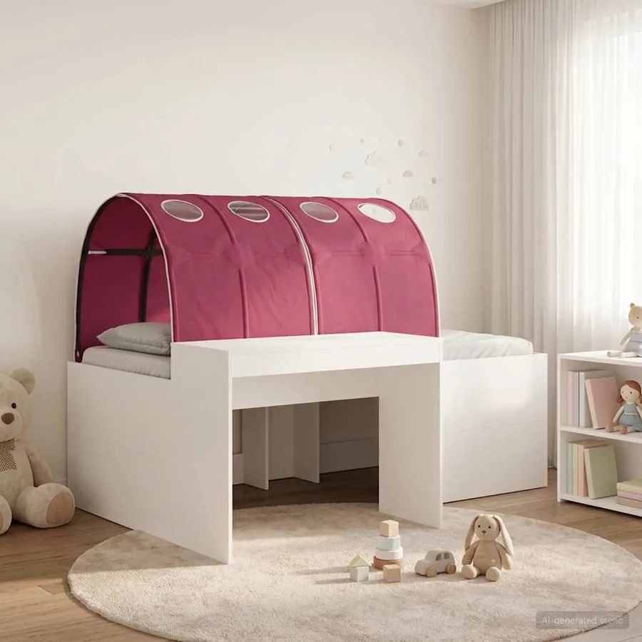 Cadre de lit avec tunnel 3 pc Blanc et rouge Bois d'ingénierie