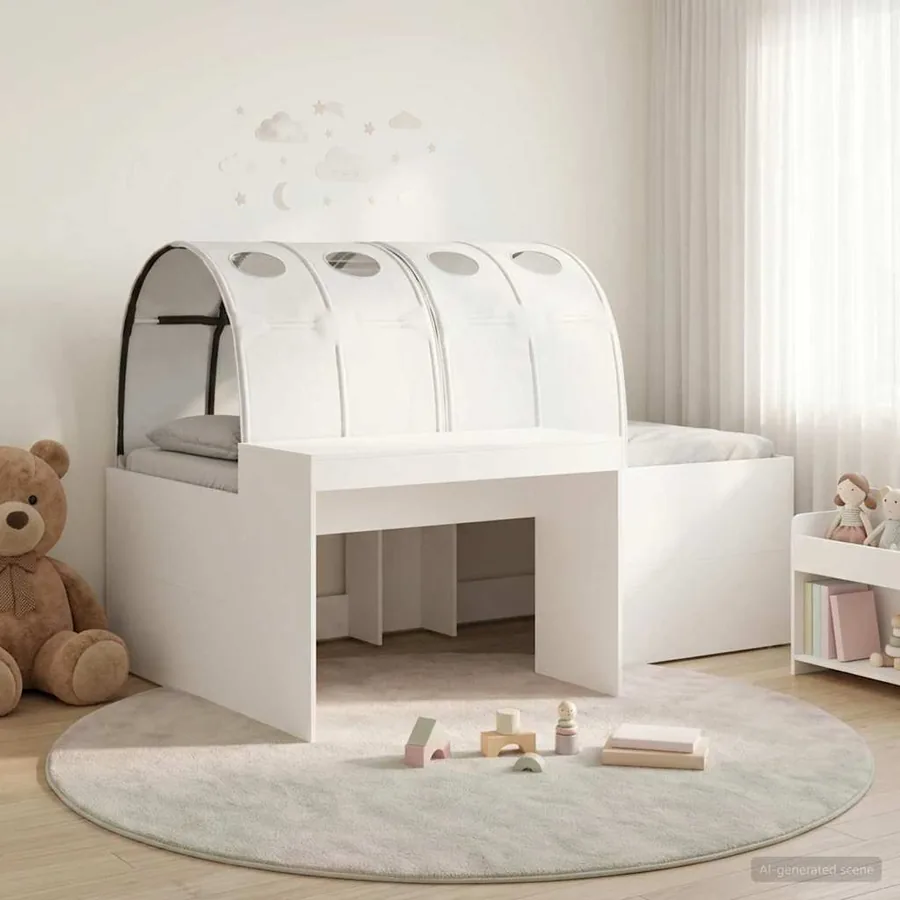 Cadre de lit avec tunnel 3 pc Blanc Bois d'ingénierie