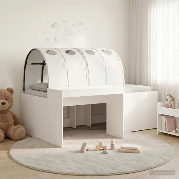 Cadre de lit avec tunnel 3 pc Blanc Bois d'ingénierie