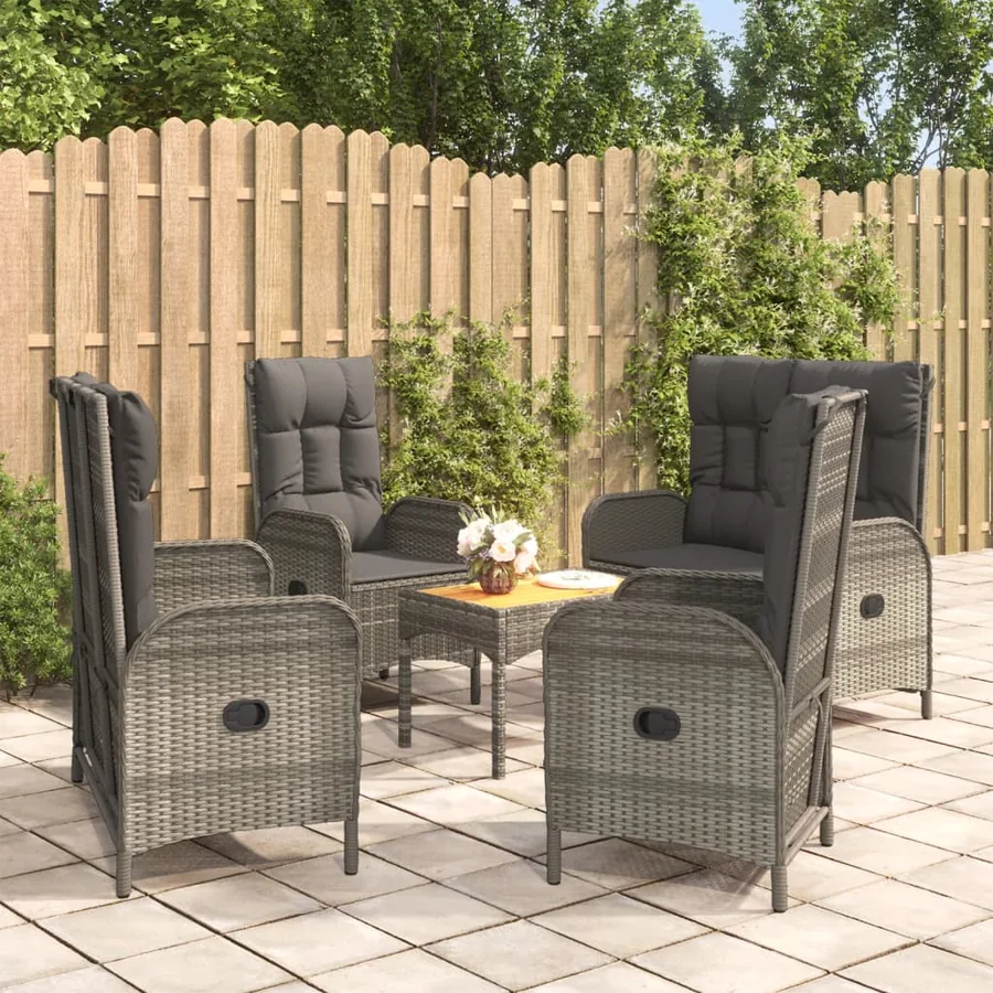 Ensemble à manger de jardin 5 pcs coussins gris résine tressée