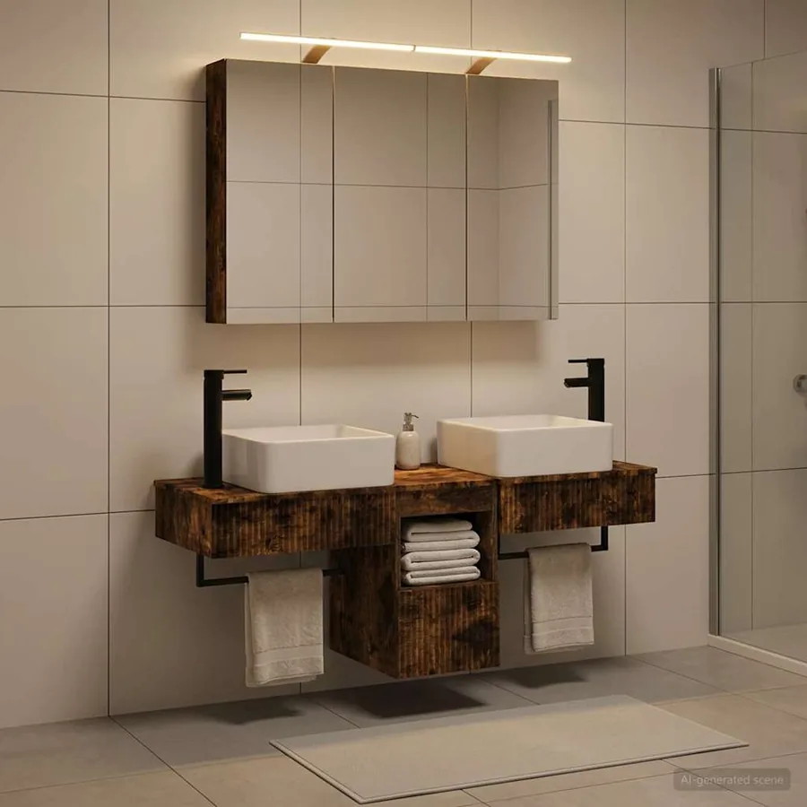 Ensemble d'armoire de salle de bain 4 pcs Chêne fumé