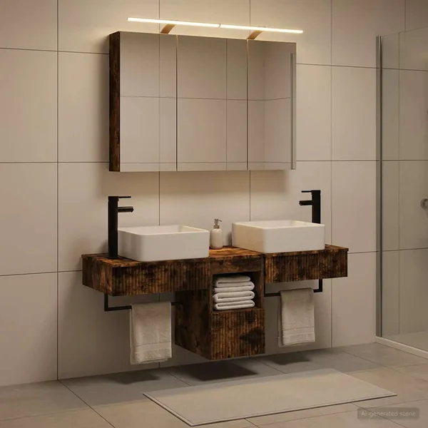 Ensemble d'armoire de salle de bain 4 pcs Chêne fumé
