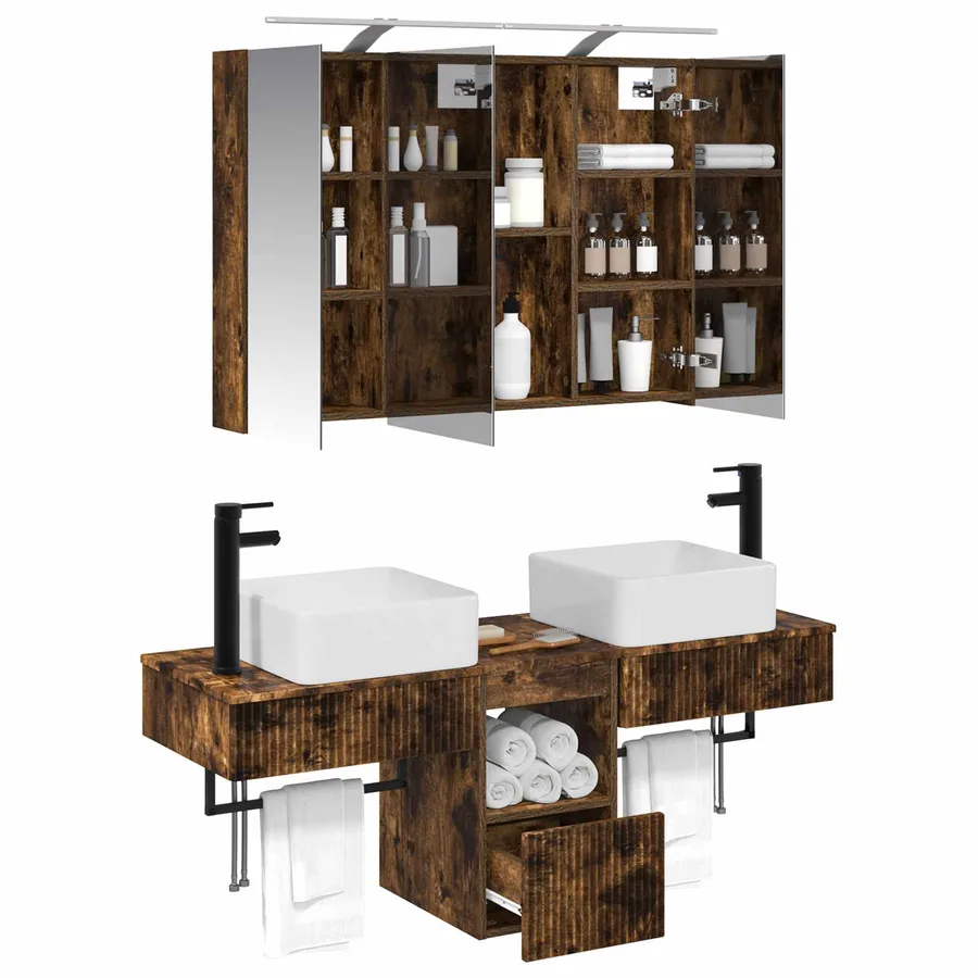 Ensemble d'armoire de salle de bain 4 pcs Chêne fumé - 3