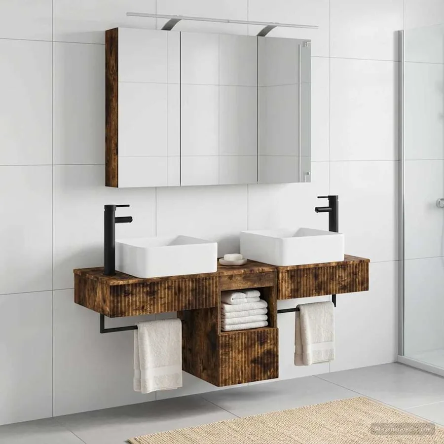 Ensemble d'armoire de salle de bain 4 pcs Chêne fumé - 4