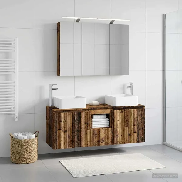 Ensemble d'armoire de salle de bain 4 pcs Bois ancien