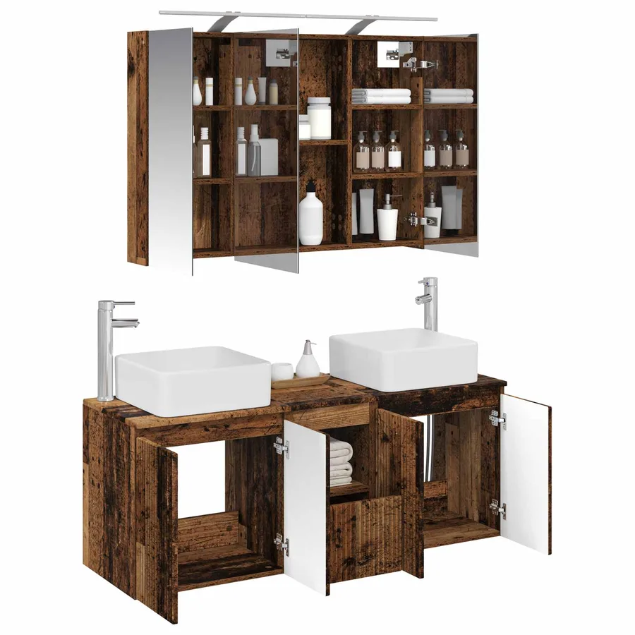 Ensemble d'armoire de salle de bain 4 pcs Bois ancien - 3