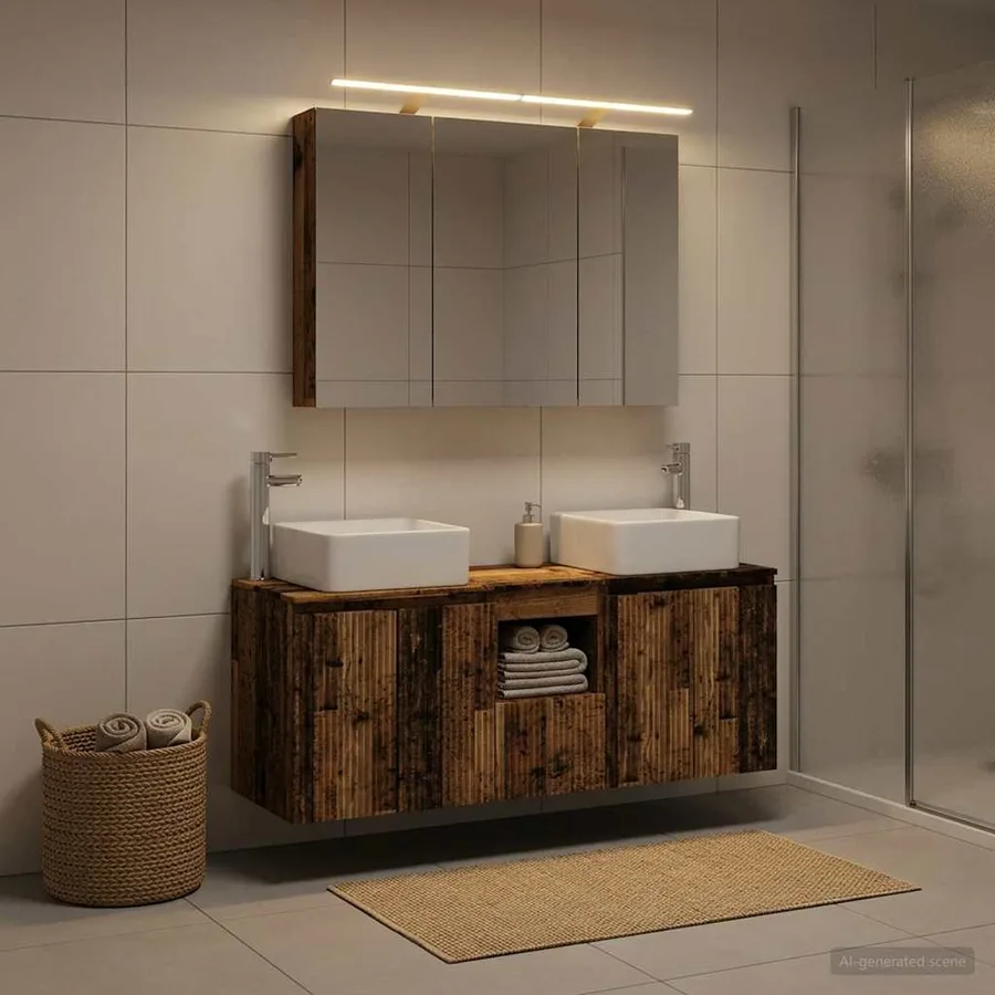 Ensemble d'armoire de salle de bain 4 pcs Bois ancien - 4