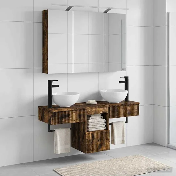 Ensemble d'armoire de salle de bain 4 pcs Chêne fumé