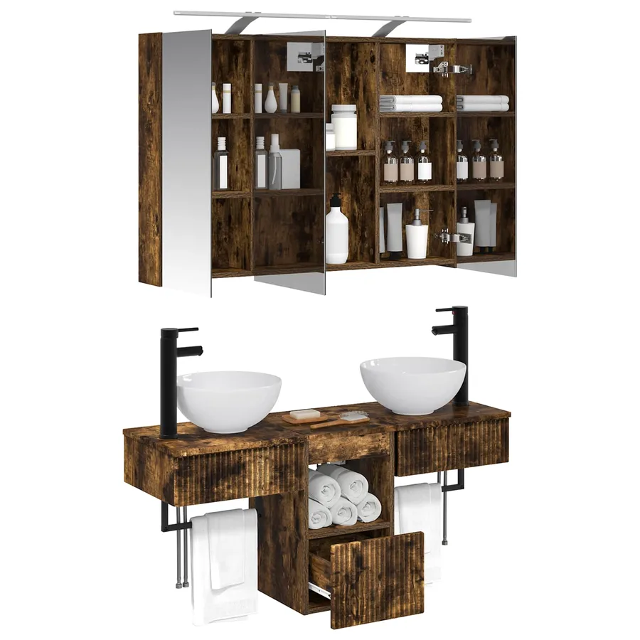 Ensemble d'armoire de salle de bain 4 pcs Chêne fumé - 3