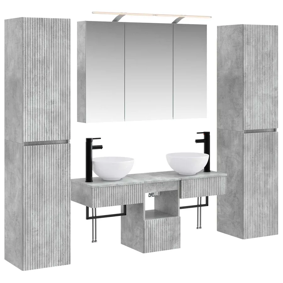 Ensemble de mobilier de salle de bain 6 pcs Gris béton - 2