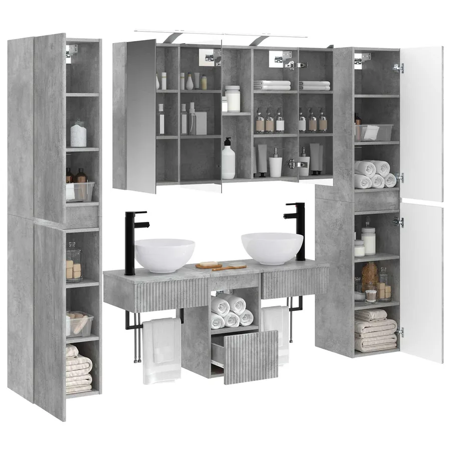 Ensemble de mobilier de salle de bain 6 pcs Gris béton - 3