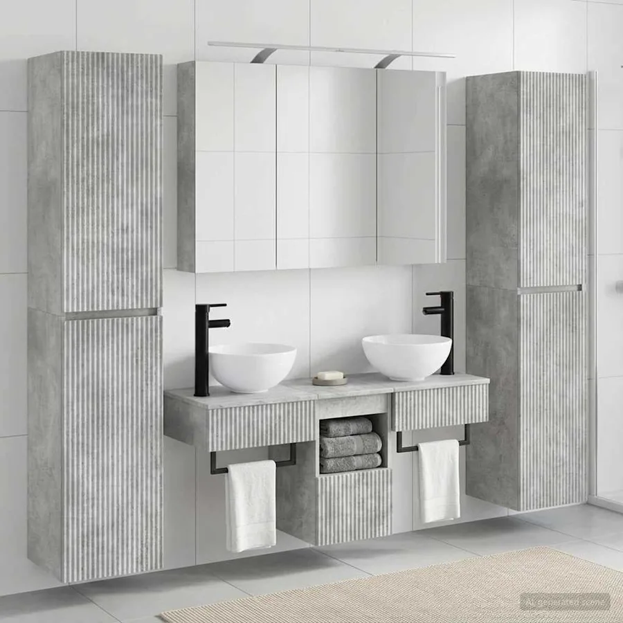 Ensemble de mobilier de salle de bain 6 pcs Gris béton - 4