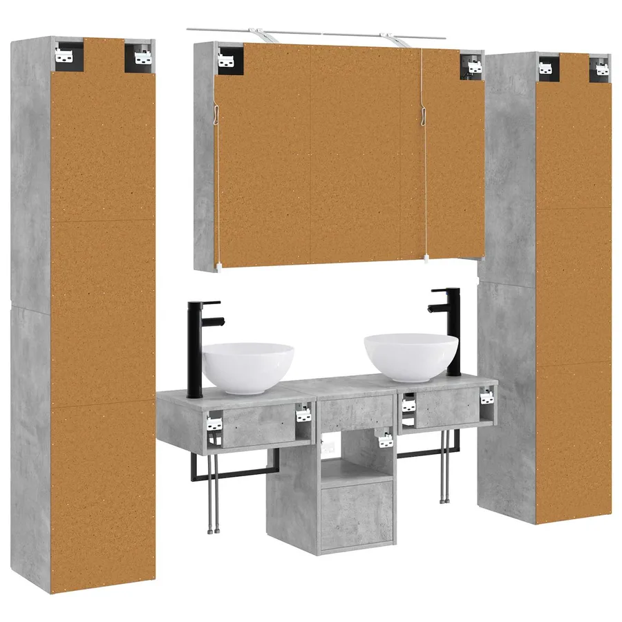 Ensemble de mobilier de salle de bain 6 pcs Gris béton - 9