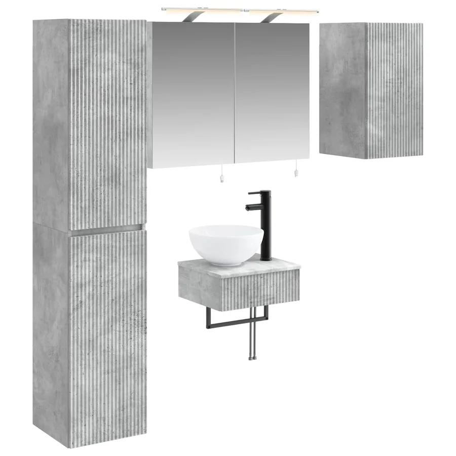 Ensemble de mobilier de salle de bain 5 pcs Gris béton - 2