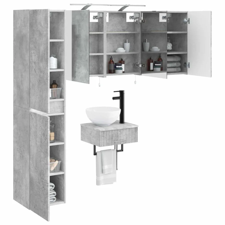 Ensemble de mobilier de salle de bain 5 pcs Gris béton - 3