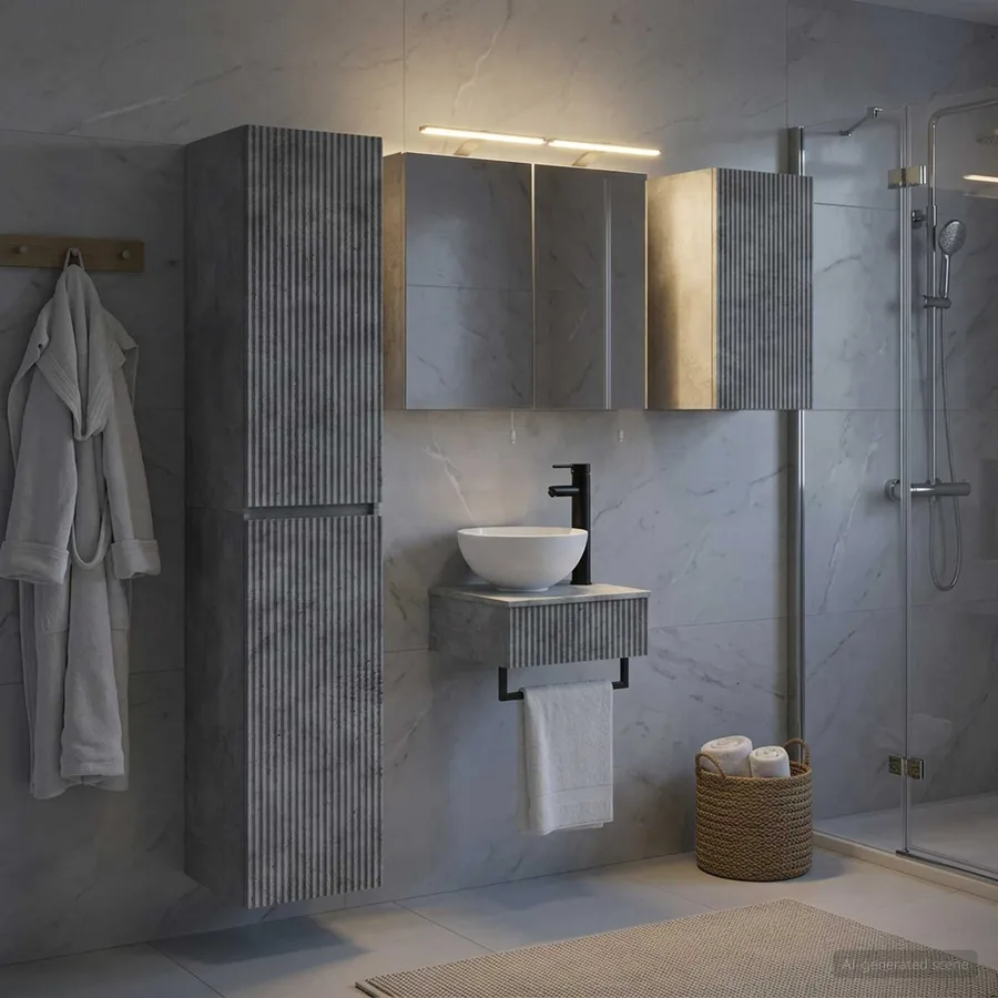 Ensemble de mobilier de salle de bain 5 pcs Gris béton - 4