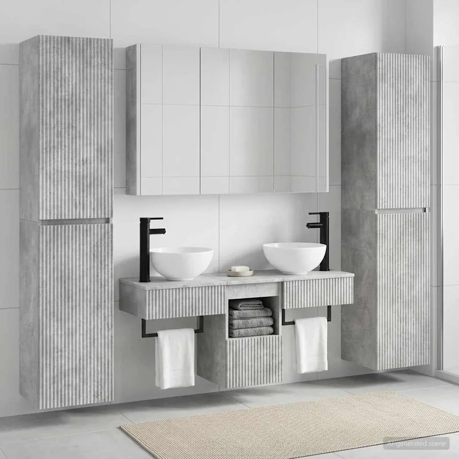 Ensemble de mobilier de salle de bain 6 pcs Gris béton