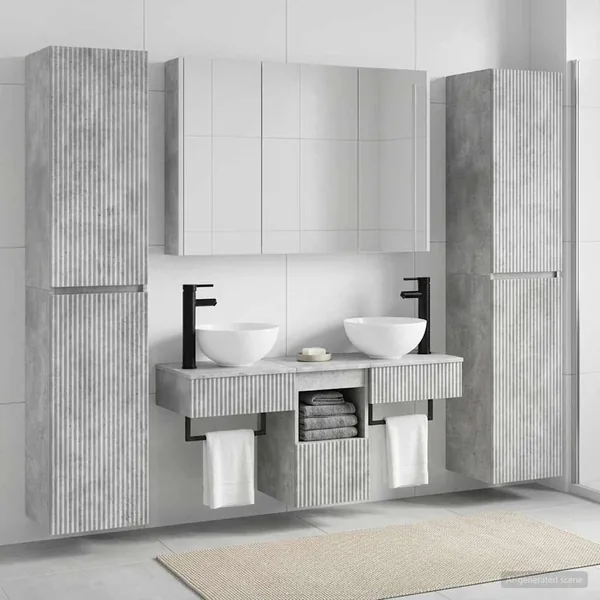 Ensemble de mobilier de salle de bain 6 pcs Gris béton
