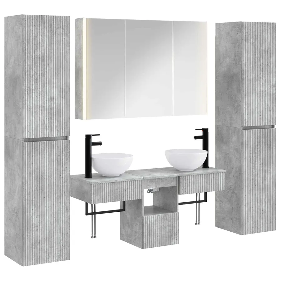 Ensemble de mobilier de salle de bain 6 pcs Gris béton - 2